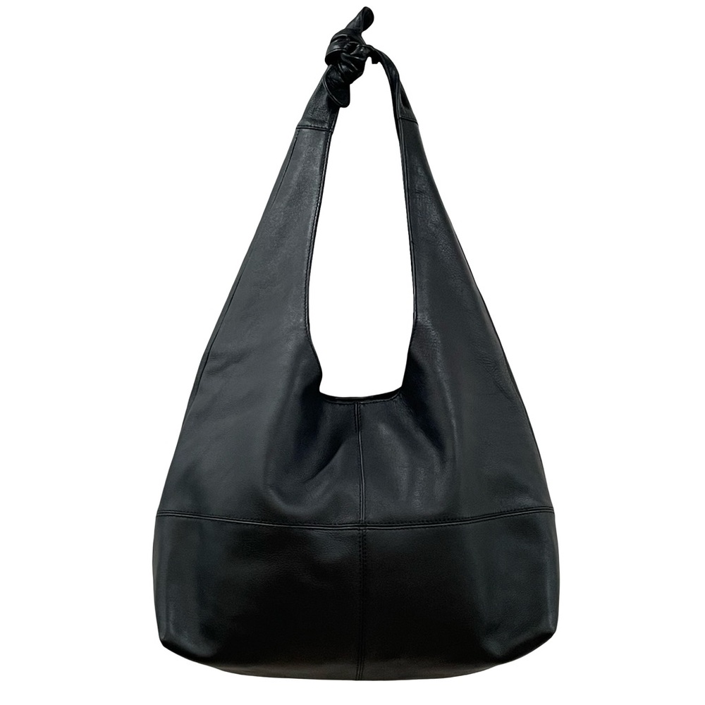 Anthropologie Black Leather Knot-Handle Hobo Bag